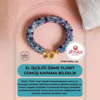 Sertifikalı El İşçiliği Örme Florit Gümüş Kapama Bileklik (SK138) - Doğal Taş (1)