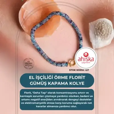 Sertifikalı El İşçiliği Örme Florit Gümüş Kapama Kolye (SK137) - Doğal Taş (1)