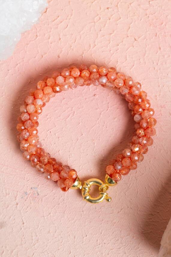 Sertifikalı El İşçiliği Örme Güneş Taşı Gümüş Kapama Bileklik (SK:102) - 1