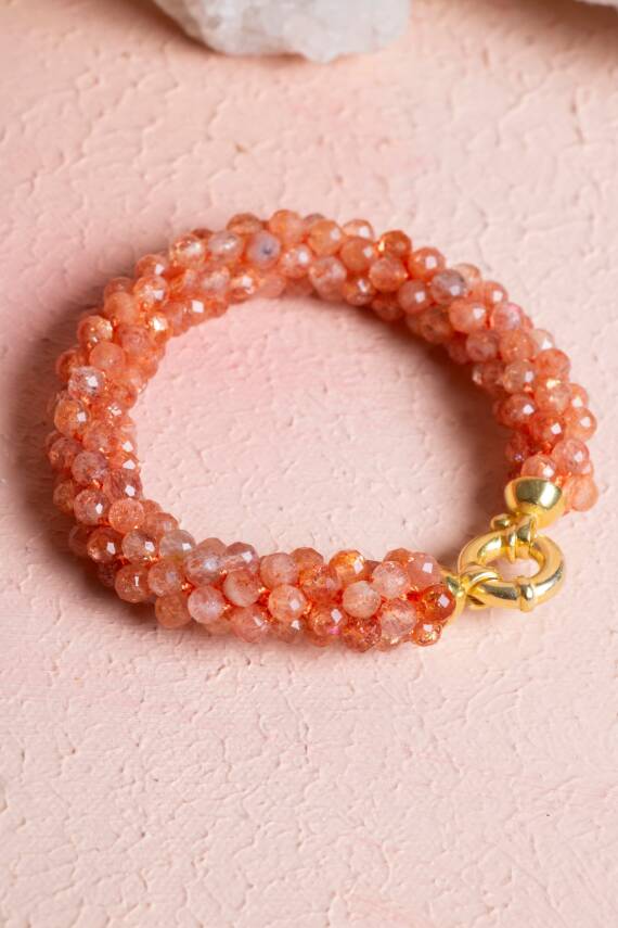 Sertifikalı El İşçiliği Örme Güneş Taşı Gümüş Kapama Bileklik (SK:102) - 4