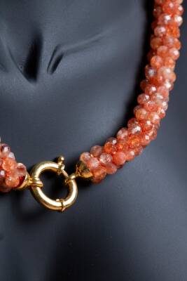 Sertifikalı El İşçiliği Örme Güneş Taşı Gümüş Kapama Kolye (SK:101) - 3