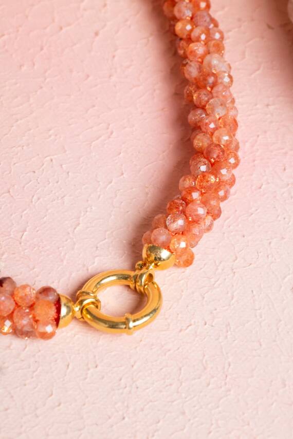 Sertifikalı El İşçiliği Örme Güneş Taşı Gümüş Kapama Kolye (SK:101) - 4