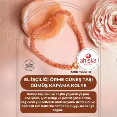Sertifikalı El İşçiliği Örme Güneş Taşı Gümüş Kapama Kolye (SK101) - Doğal Taş (1)