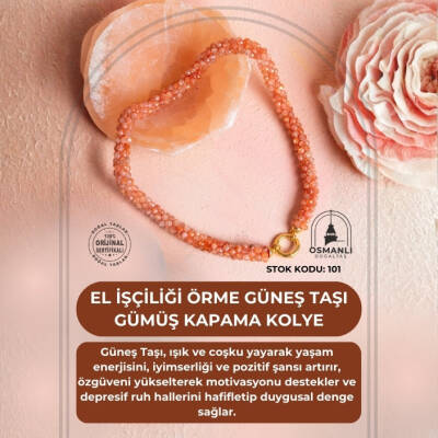 Sertifikalı El İşçiliği Örme Güneş Taşı Gümüş Kapama Kolye (SK:101) - 2