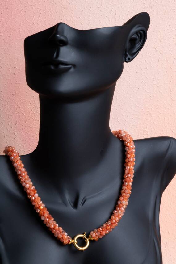 Sertifikalı El İşçiliği Örme Güneş Taşı Gümüş Kapama Kolye (SK:101) - 3