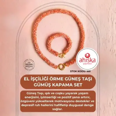 Sertifikalı El İşçiliği Örme Güneş Taşı Gümüş Kapama Set (SK100) - Doğal Taş (1)