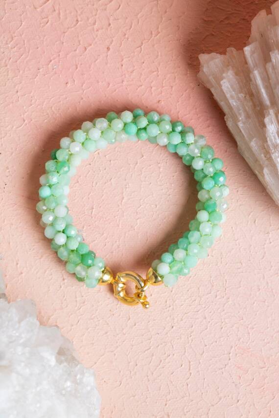 Sertifikalı El İşçiliği Örme Krizopras Gümüş Kapama Bileklik (SK:120) - 1