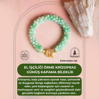 Sertifikalı El İşçiliği Örme Krizopras Gümüş Kapama Bileklik (SK:120) - 2