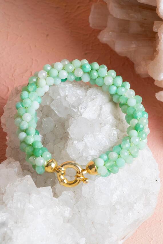 Sertifikalı El İşçiliği Örme Krizopras Gümüş Kapama Bileklik (SK:120) - 3