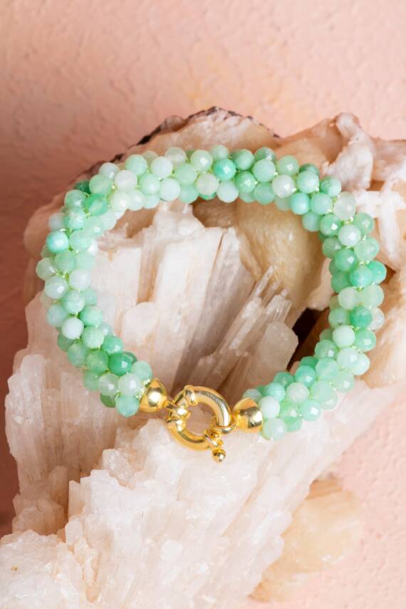 Sertifikalı El İşçiliği Örme Krizopras Gümüş Kapama Bileklik (SK:120) - 5