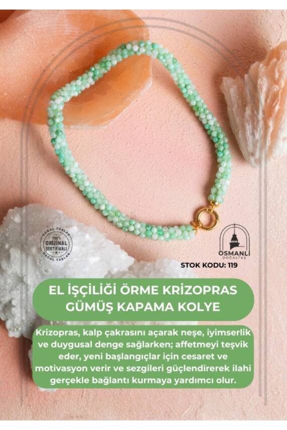 Sertifikalı El İşçiliği Örme Krizopras Gümüş Kapama Kolye (SK:119) - 1