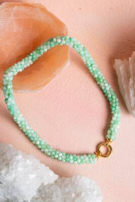 Sertifikalı El İşçiliği Örme Krizopras Gümüş Kapama Kolye (SK:119) - 3