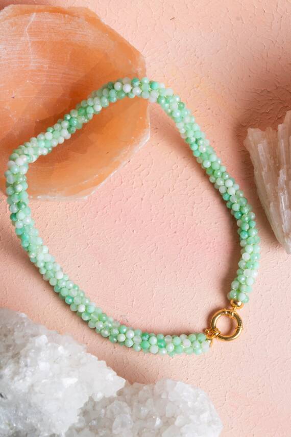 Sertifikalı El İşçiliği Örme Krizopras Gümüş Kapama Kolye (SK:119) - 1