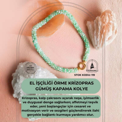 Sertifikalı El İşçiliği Örme Krizopras Gümüş Kapama Kolye (SK:119) - 2