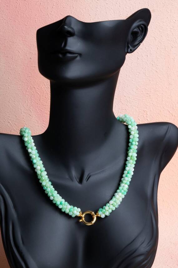 Sertifikalı El İşçiliği Örme Krizopras Gümüş Kapama Kolye (SK:119) - 3