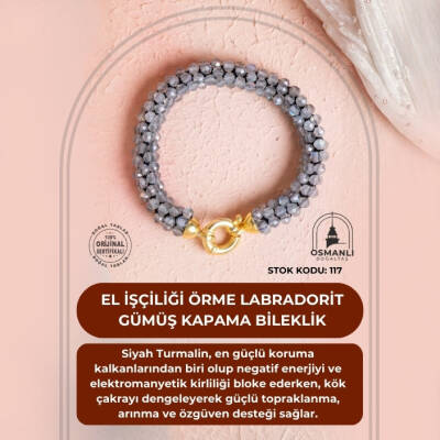 Sertifikalı El İşçiliği Örme Labradorit Gümüş Kapama Bileklik (SK:117) - 2