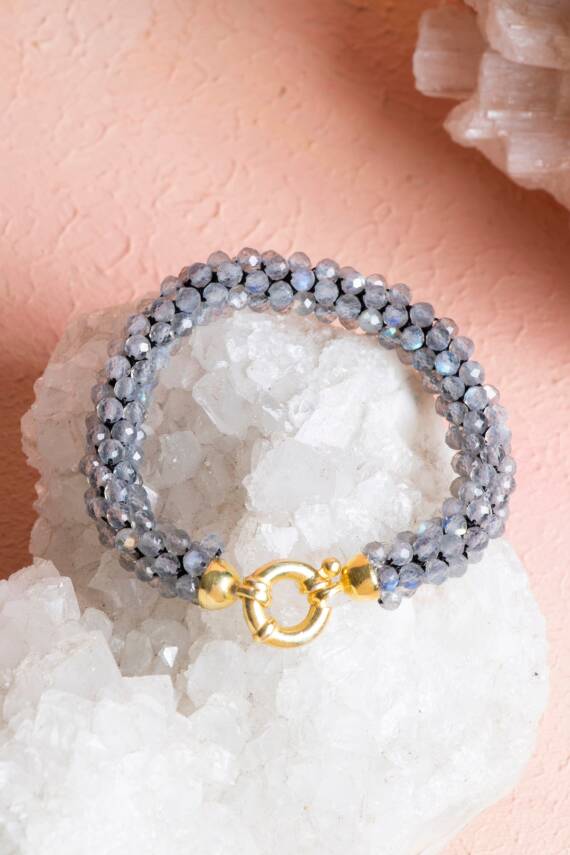 Sertifikalı El İşçiliği Örme Labradorit Gümüş Kapama Bileklik (SK:117) - 3