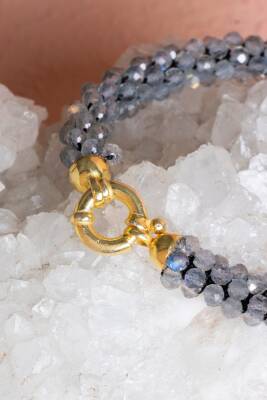 Sertifikalı El İşçiliği Örme Labradorit Gümüş Kapama Bileklik (SK:117) - 4