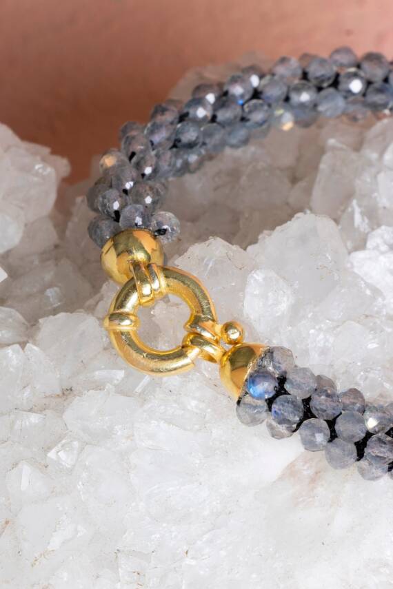 Sertifikalı El İşçiliği Örme Labradorit Gümüş Kapama Bileklik (SK:117) - 4