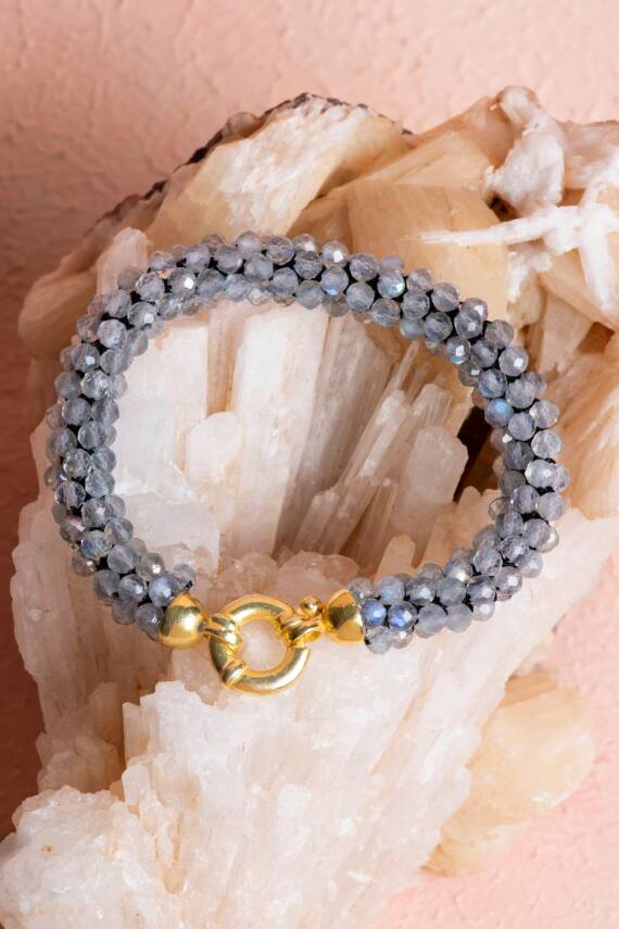 Sertifikalı El İşçiliği Örme Labradorit Gümüş Kapama Bileklik (SK:117) - 5