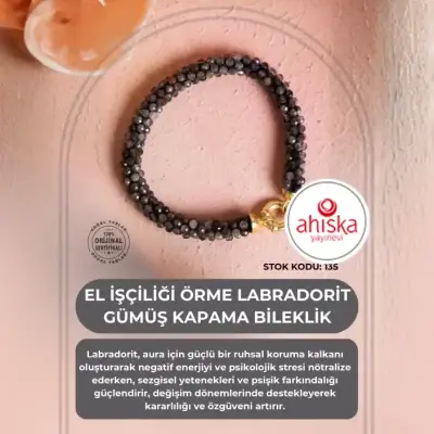 Sertifikalı El İşçiliği Örme Labradorit Gümüş Kapama Bileklik (SK135) - Doğal Taş (1)