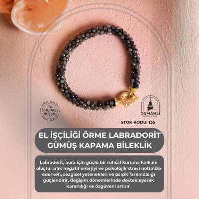 Sertifikalı El İşçiliği Örme Labradorit Gümüş Kapama Bileklik (SK:135) - 2