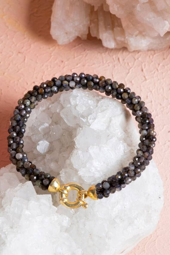 Sertifikalı El İşçiliği Örme Labradorit Gümüş Kapama Bileklik (SK:135) - 4