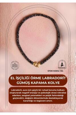 Sertifikalı El İşçiliği Örme Labradorit Gümüş Kapama Kolye (SK:134) - Osmanlı Doğal Taş