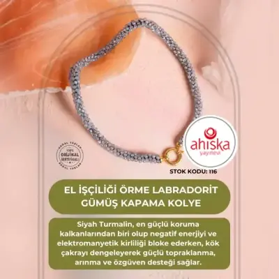 Sertifikalı El İşçiliği Örme Labradorit Kapama Kolye (SK116) - Doğal Taş (1)