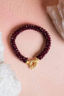 Sertifikalı El İşçiliği Örme Lal (Granat) Gümüş Kapama Bileklik (SK:086) - Osmanlı Doğal Taş