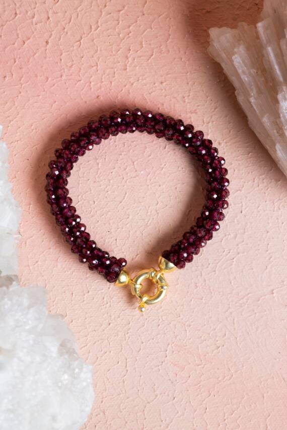 Sertifikalı El İşçiliği Örme Lal (Granat) Gümüş Kapama Bileklik (SK:086) - 1