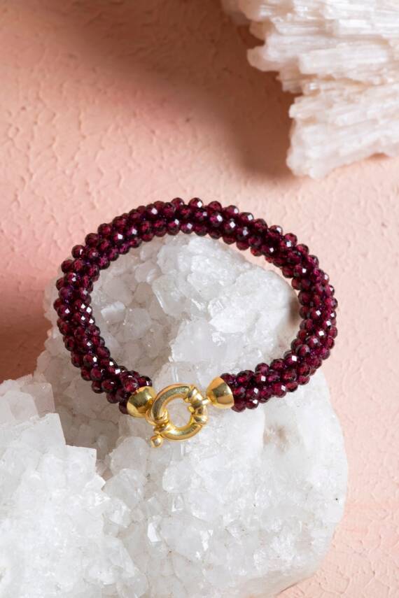 Sertifikalı El İşçiliği Örme Lal (Granat) Gümüş Kapama Bileklik (SK:086) - 3