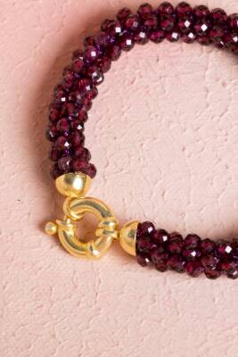 Sertifikalı El İşçiliği Örme Lal (Granat) Gümüş Kapama Bileklik (SK:086) - 4