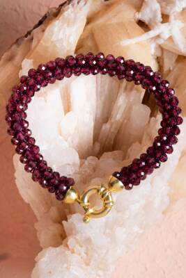 Sertifikalı El İşçiliği Örme Lal (Granat) Gümüş Kapama Bileklik (SK:086) - 5