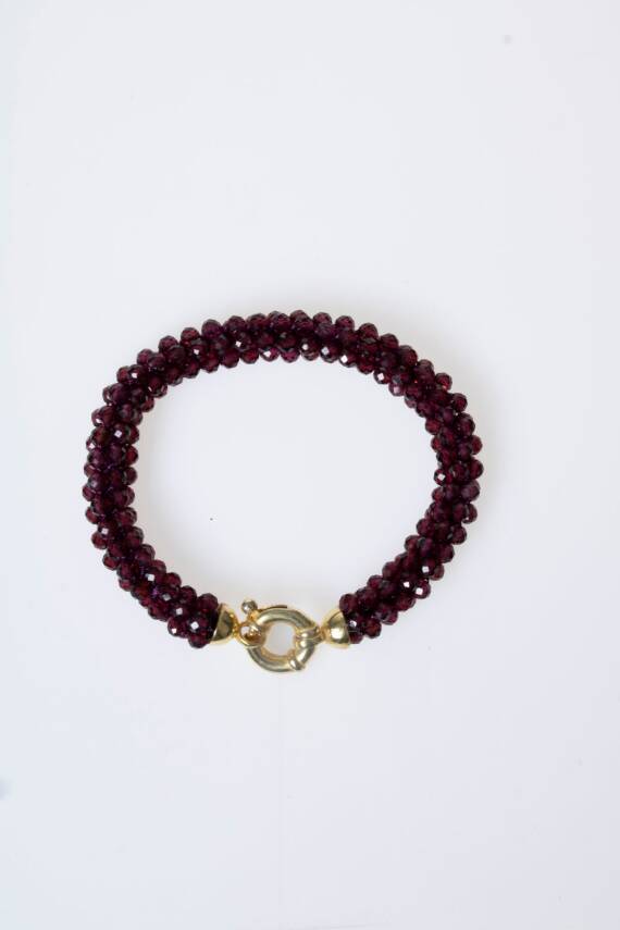 Sertifikalı El İşçiliği Örme Lal (Granat) Gümüş Kapama Bileklik (SK:086) - 6