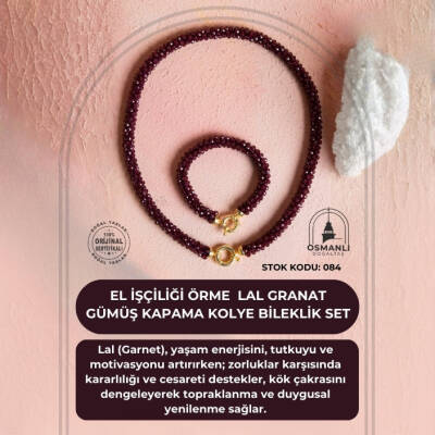 Sertifikalı El İşçiliği Örme Lal (Granat) Gümüş Kapama Kolye & Bileklik Seti (SK:084) - 2
