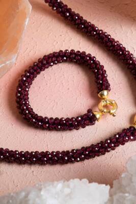 Sertifikalı El İşçiliği Örme Lal (Granat) Gümüş Kapama Kolye & Bileklik Seti (SK:084) - 4