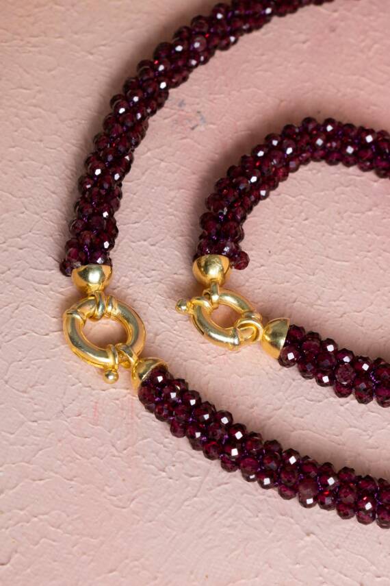 Sertifikalı El İşçiliği Örme Lal (Granat) Gümüş Kapama Kolye & Bileklik Seti (SK:084) - 5