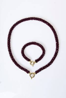 Sertifikalı El İşçiliği Örme Lal (Granat) Gümüş Kapama Kolye & Bileklik Seti (SK:084) - 6