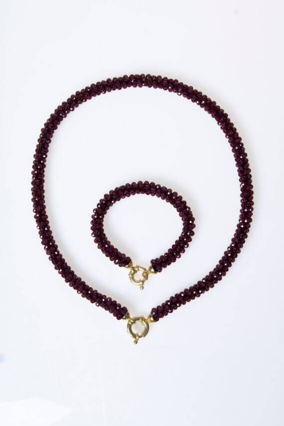 Sertifikalı El İşçiliği Örme Lal (Granat) Gümüş Kapama Kolye & Bileklik Seti (SK:084) - 6