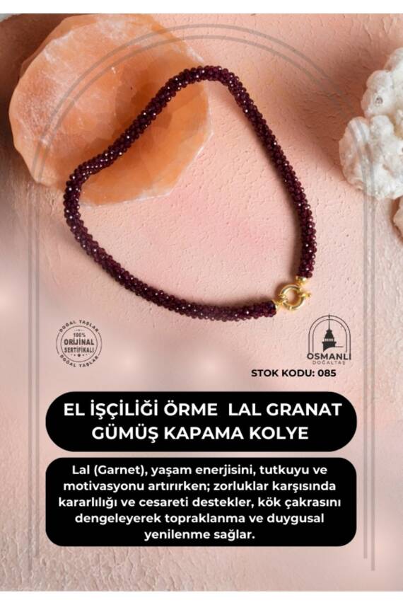 Sertifikalı El İşçiliği Örme Lal (Granat) Gümüş Kapama Kolye (SK:085) - 1