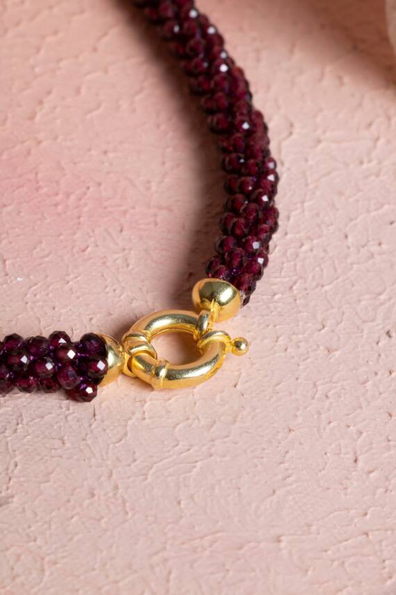 Sertifikalı El İşçiliği Örme Lal (Granat) Gümüş Kapama Kolye (SK:085) - 3