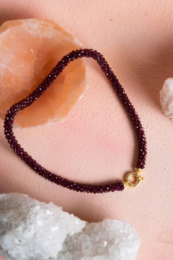 Sertifikalı El İşçiliği Örme Lal (Granat) Gümüş Kapama Kolye (SK:085) - 1