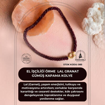 Sertifikalı El İşçiliği Örme Lal (Granat) Gümüş Kapama Kolye (SK:085) - 2