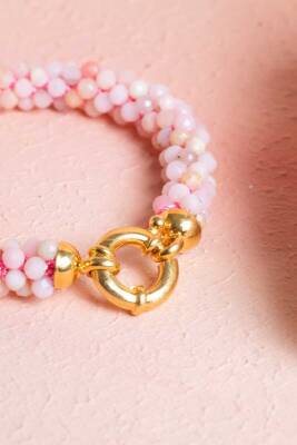 Sertifikalı El İşçiliği Örme Pembe Opal Gümüş Kapama Bileklik (SK108) - 3