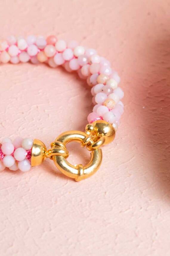 Sertifikalı El İşçiliği Örme Pembe Opal Gümüş Kapama Bileklik (SK108) - 3