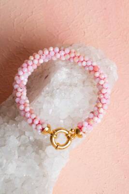 Sertifikalı El İşçiliği Örme Pembe Opal Gümüş Kapama Bileklik (SK108) - 4