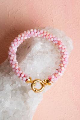 Sertifikalı El İşçiliği Örme Pembe Opal Gümüş Kapama Bileklik (SK:108) - 4