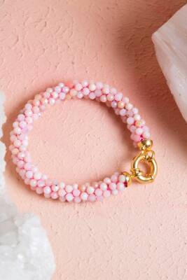 Sertifikalı El İşçiliği Örme Pembe Opal Gümüş Kapama Bileklik (SK:108) - 5