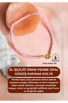 Sertifikalı El İşçiliği Örme Pembe Opal Gümüş Kapama Kolye (SK:107) - Osmanlı Doğal Taş